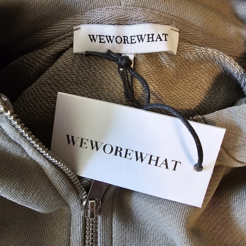 WEWOREWHAT Half-Zip Fleece Oversized Cropped Hoodie in Stone Color, Women's - Picture 7 of 9